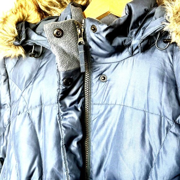 Eddie Bauer Womens Parka Goose Down Puffer Jacket Faux Fur Hood Blue Medium - Picture 6 of 16